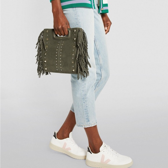 Maje Green Studded Fringed Suede M Bag - Picture 2 of 8